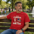 Dear Canada We Hate Him Too political graphic tee red front male park lifestyle