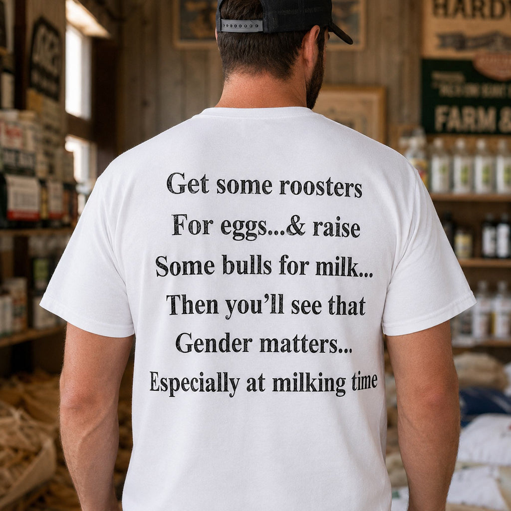 Get Some Roosters And Bulls funny country graphic tee white back print lifestyle model