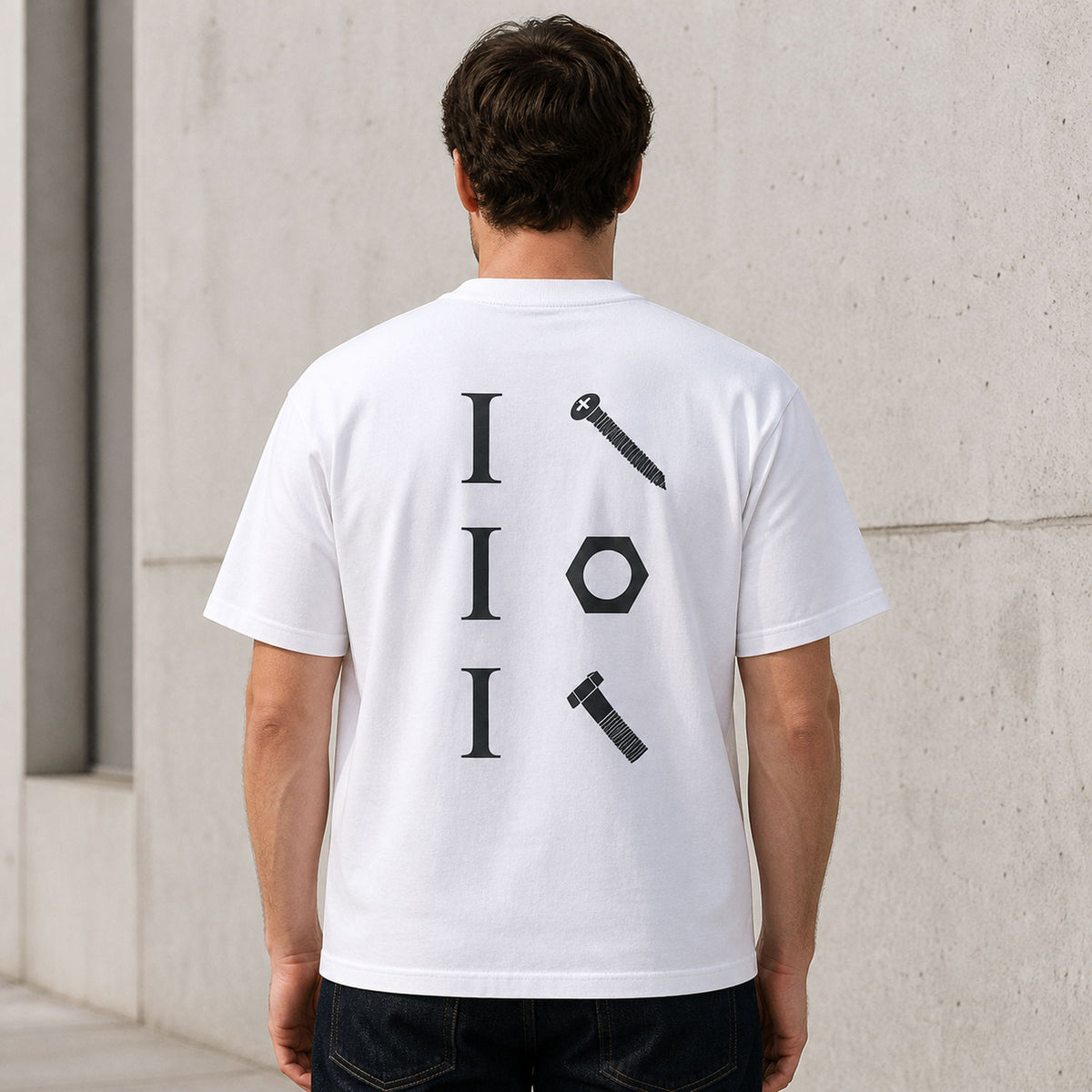I Screw I Nut I Bolt mechanic humor graphic tee white back print male model
