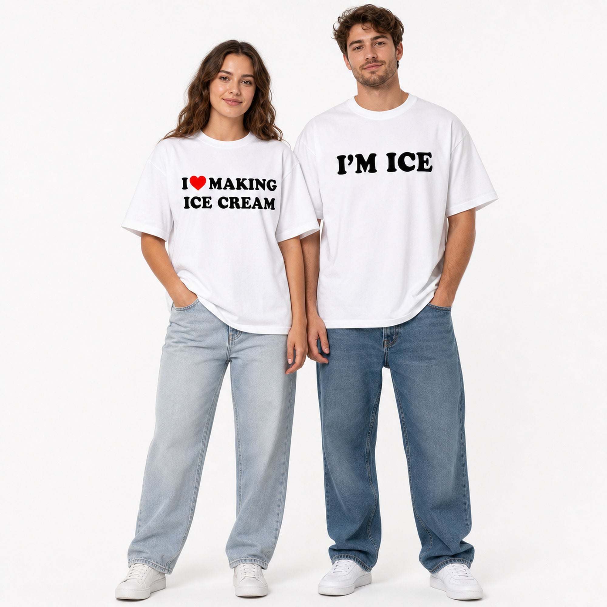 I Love Making Ice Cream couple matching shirt set white front model pair
