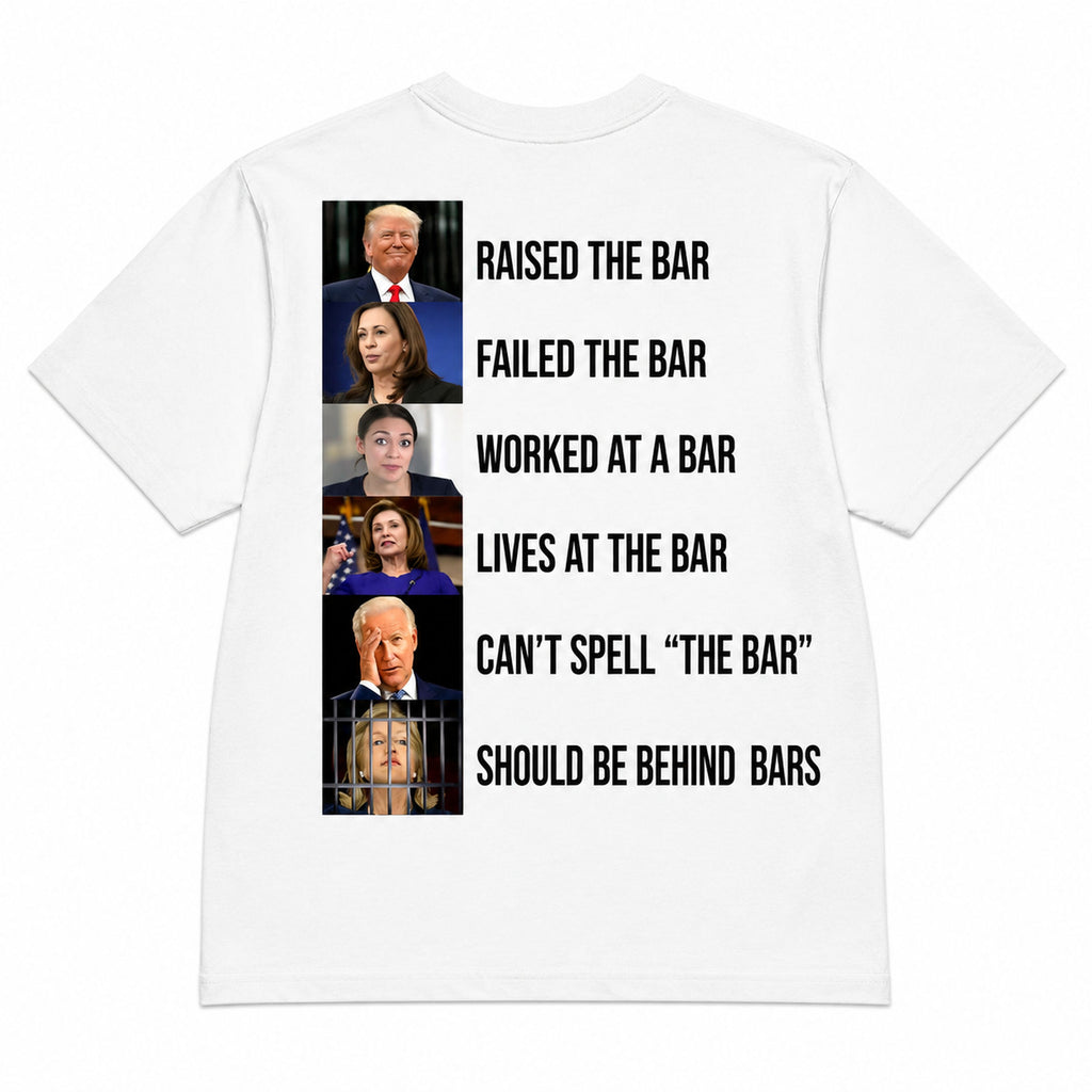 Bar Lineup political meme graphic tee white back print flat lay