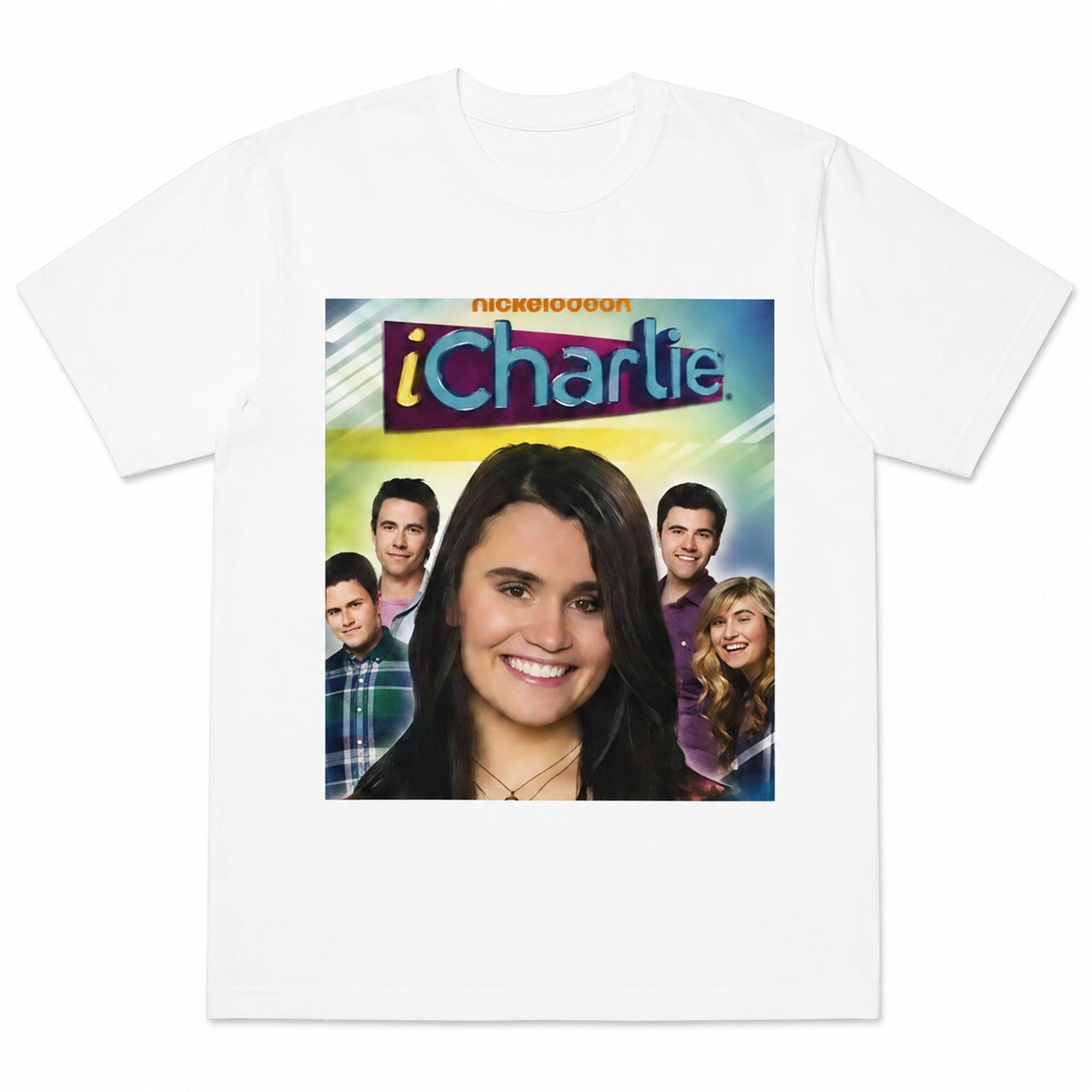 iCharlie retro TV show cast graphic tee white front print flat lay