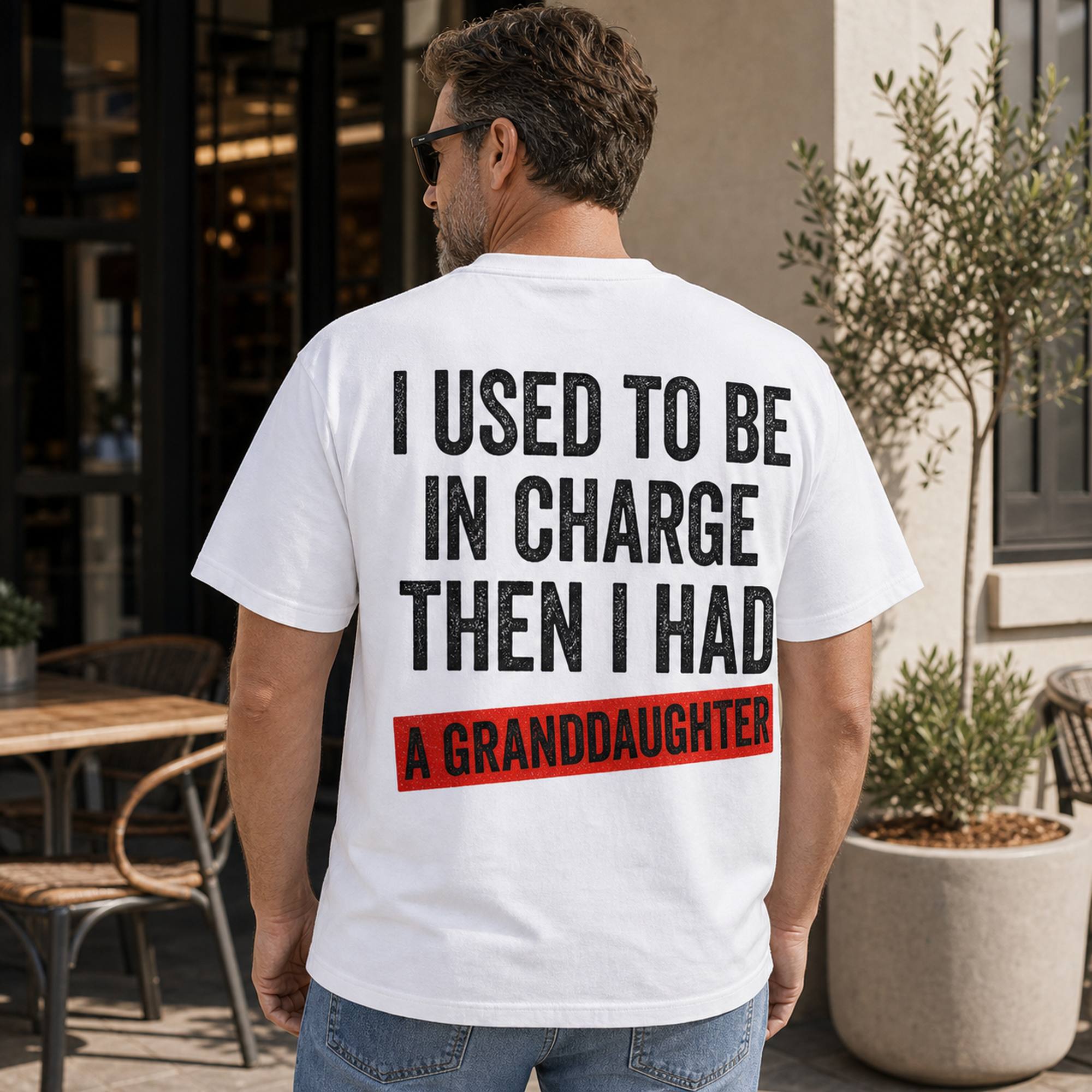 I Used To Be In Charge funny grandpa graphic tee white back print male model