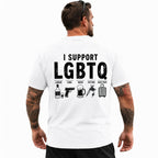 I Support LGBTQ funny back print graphic tee white model back view