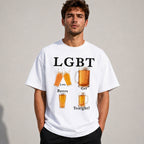 LGBT Let's Get Beers Tonight funny beer graphic tee white front print model