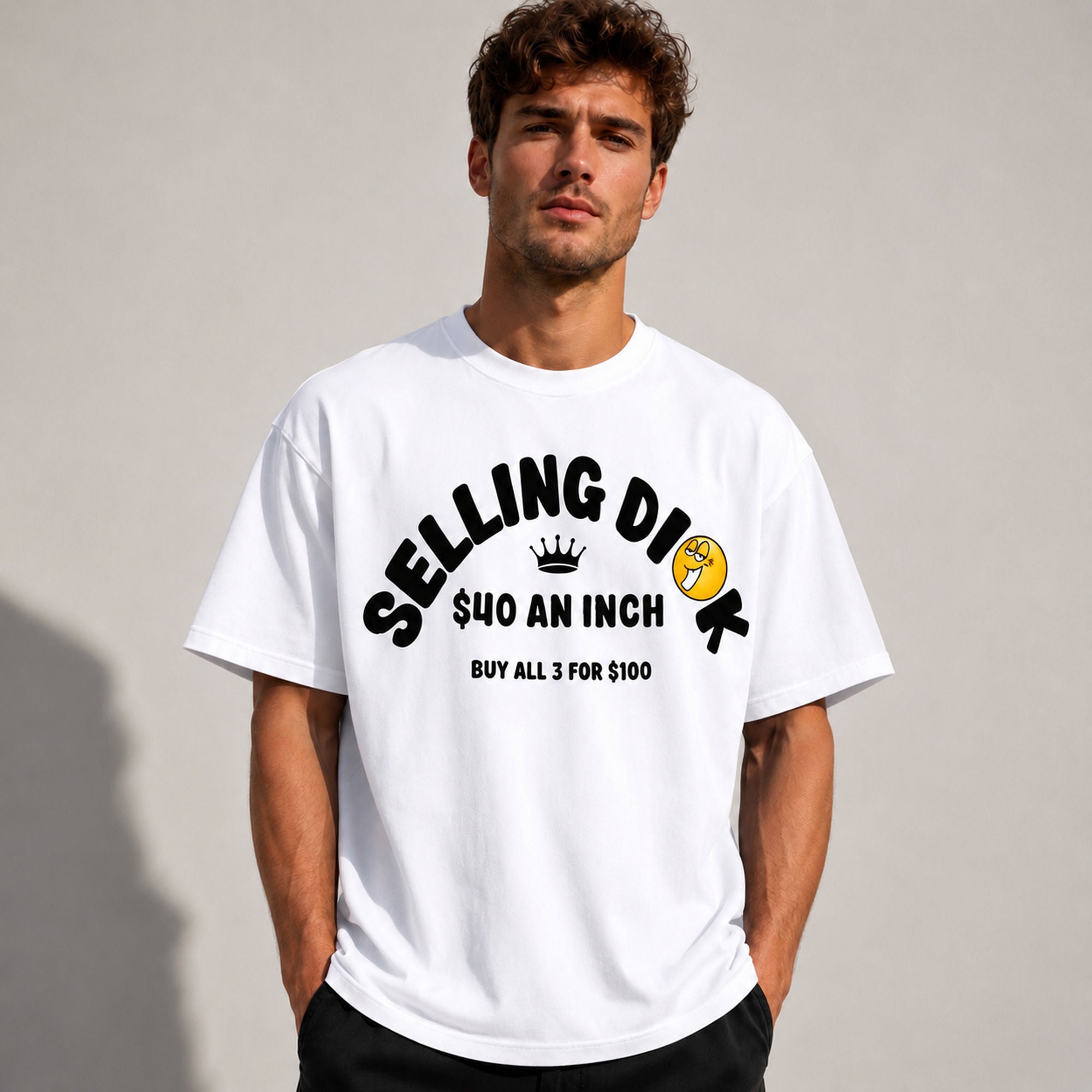 Selling Dick $40 An Inch funny graphic tee white front print model