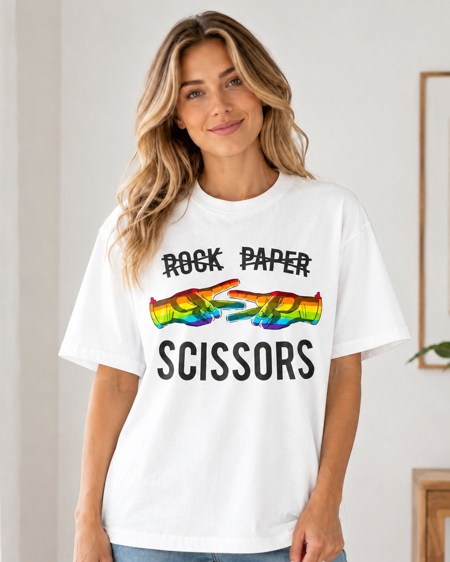 Rock Paper Scissors Rainbow Hands Pride Graphic Tee