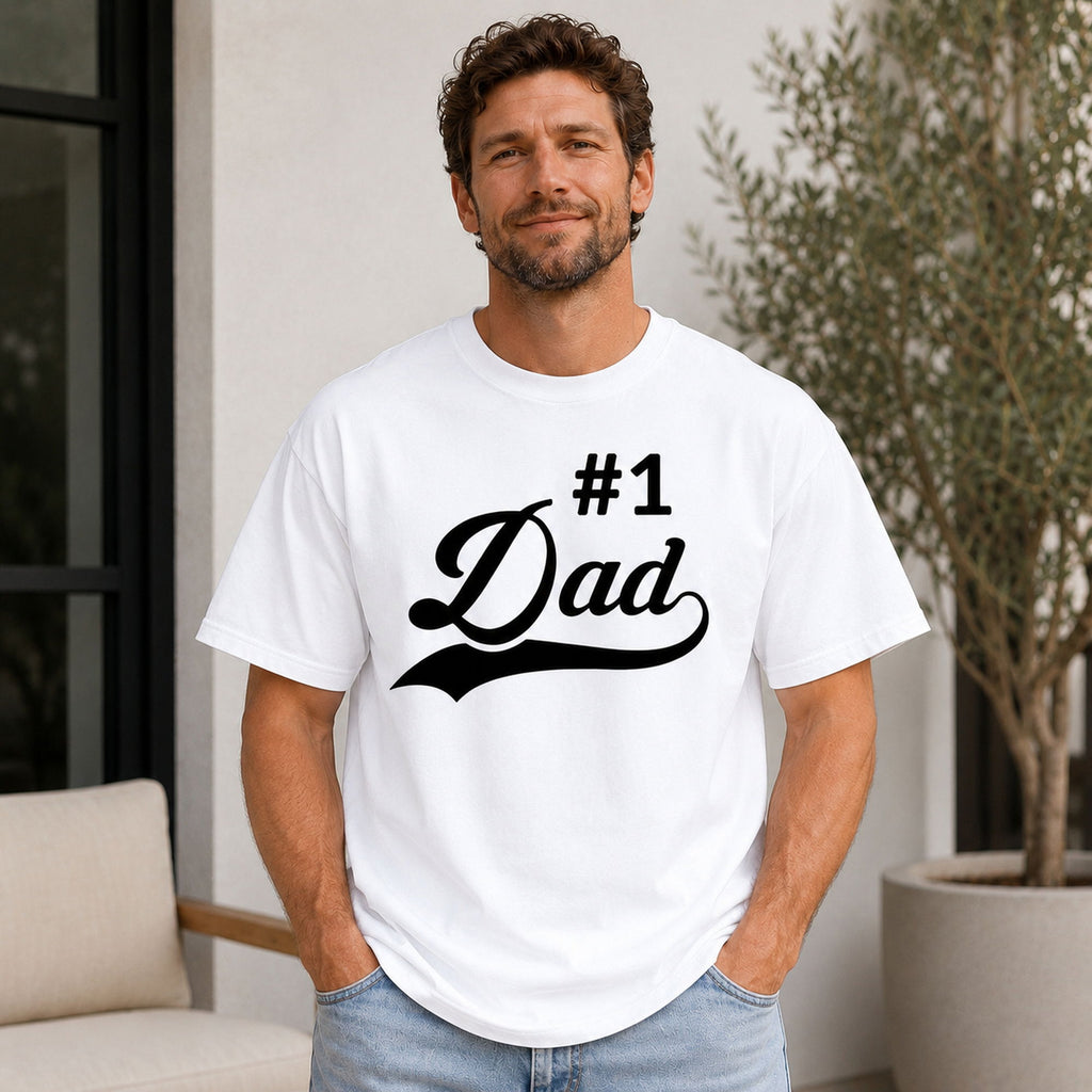 #1 Dad Father's Day graphic tee white front print model