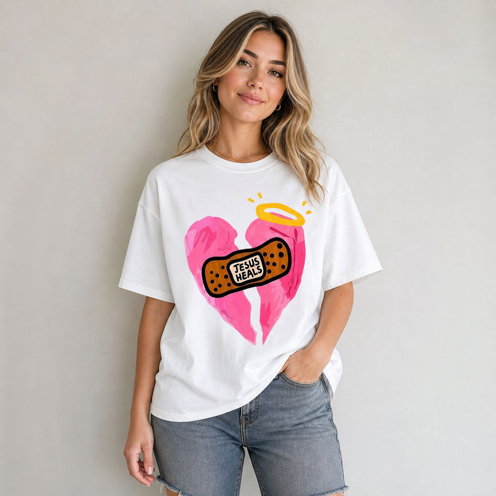 Jesus Heals Broken Heart faith graphic tee product photo 02 | Diya Glow