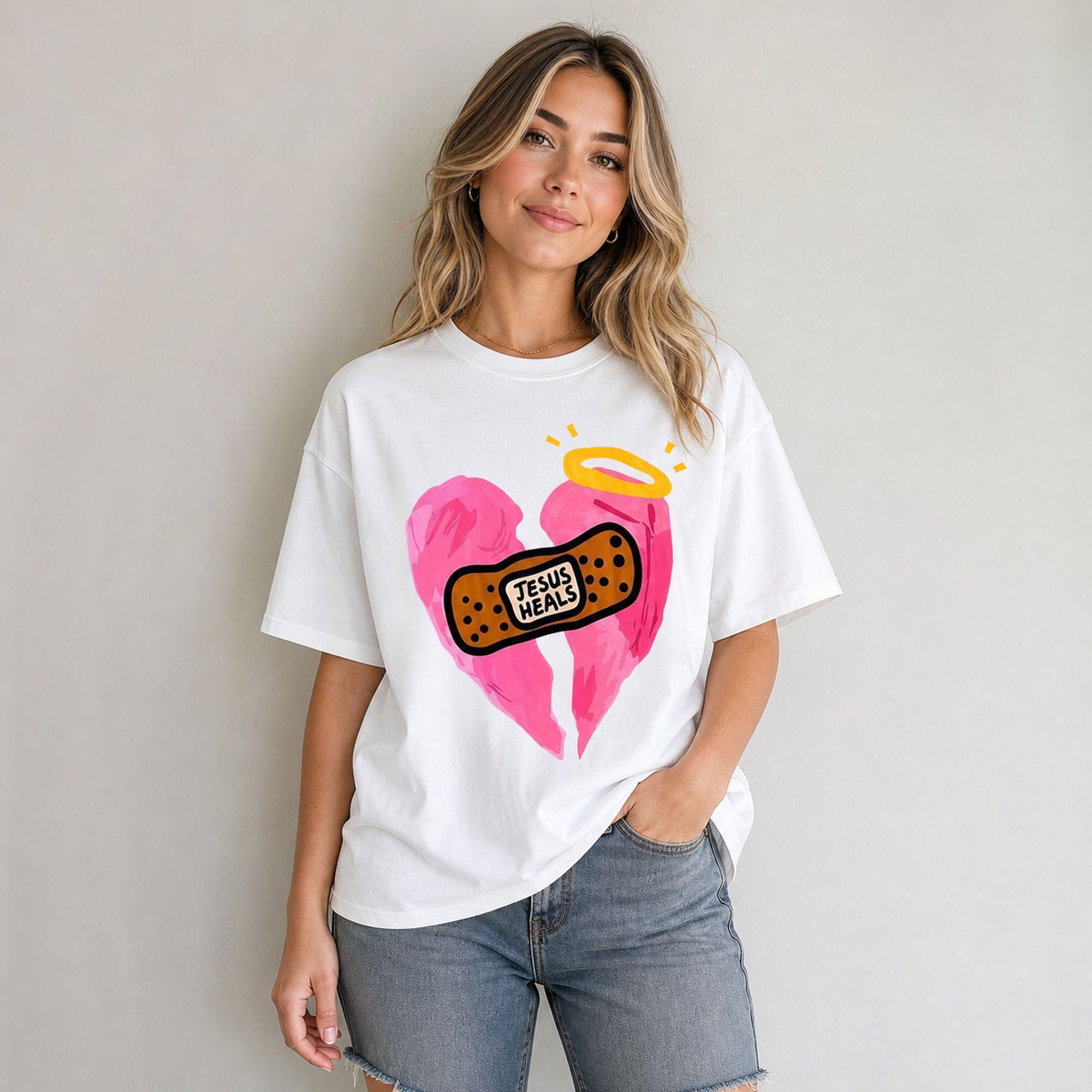 Jesus Heals Broken Heart faith graphic tee product photo 02 | Diya Glow