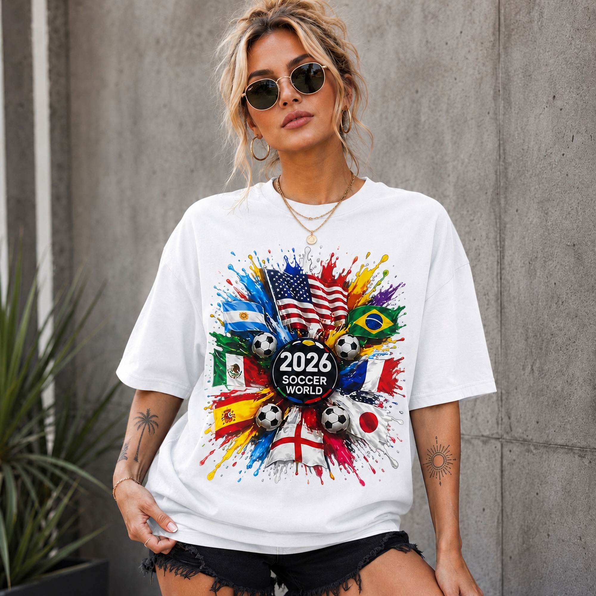 2026 Soccer World soccer fan graphic tee white front model