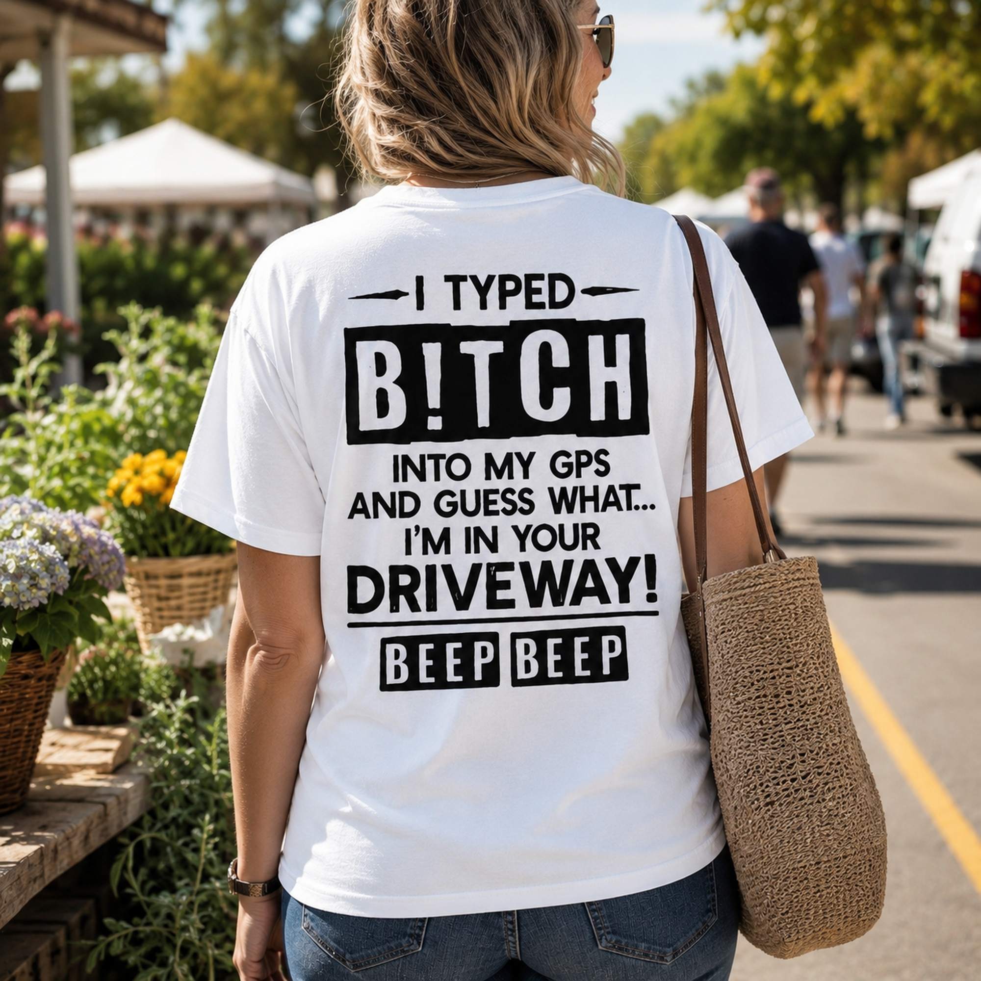 I Typed Bitch Into My GPS funny back print graphic tee white market model