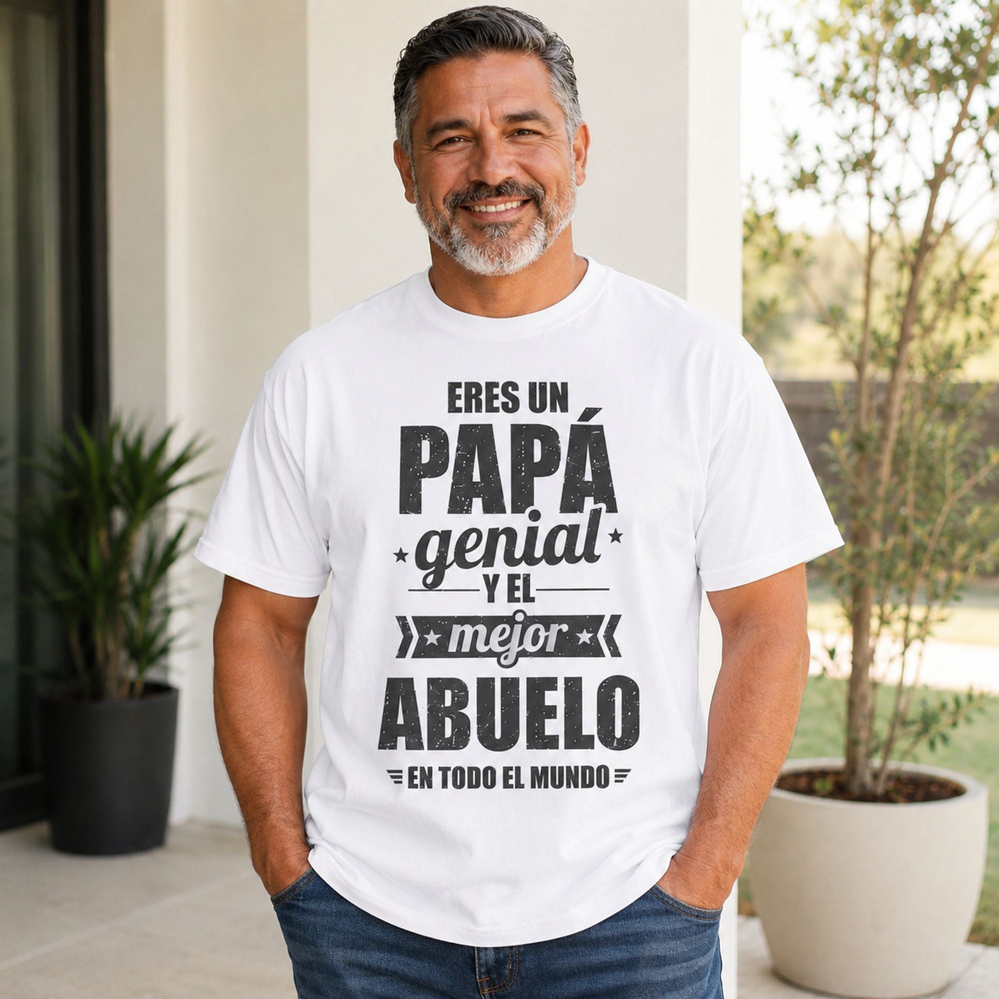 Eres Un Papa Genial Mejor Abuelo Spanish dad grandpa graphic tee white front model