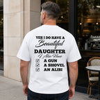 Beautiful Daughter protective dad graphic tee white back print male model