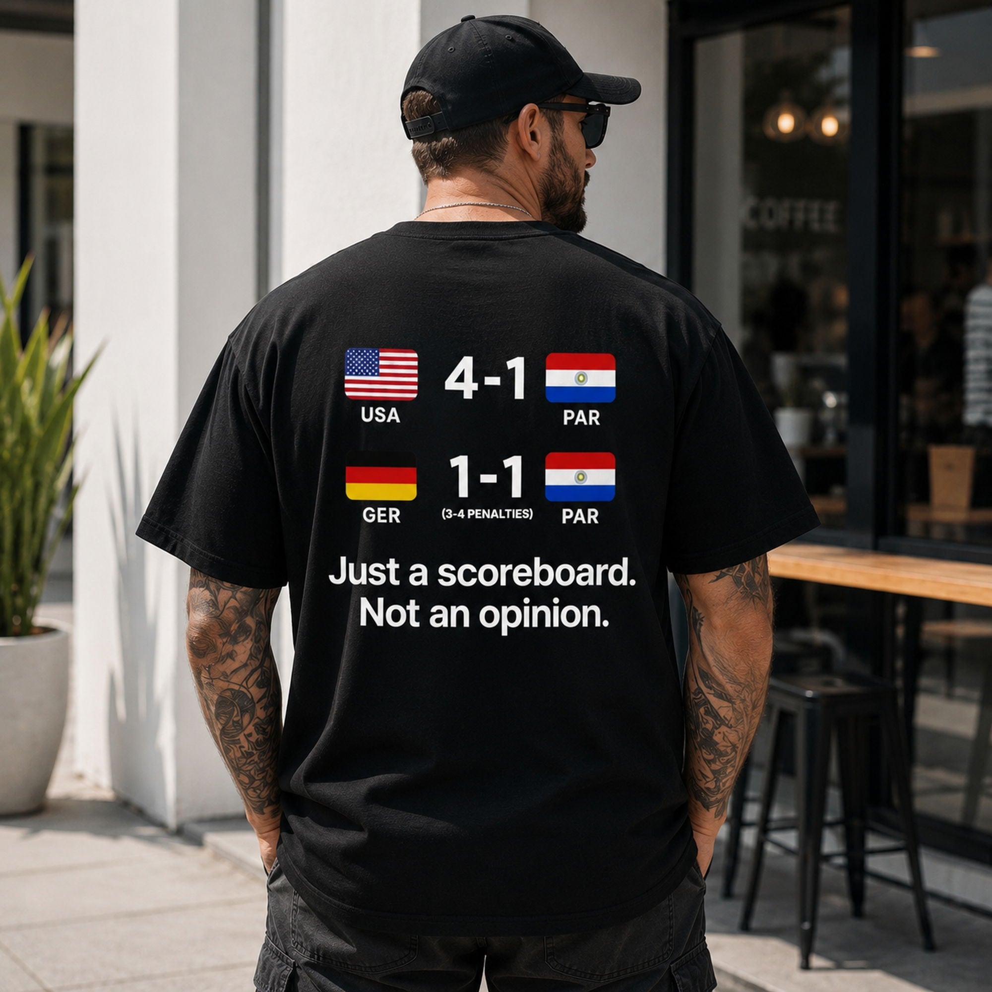 Just A Scoreboard soccer humor graphic tee black back print male model