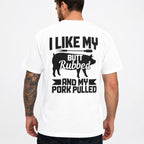 I Like My Butt Rubbed BBQ graphic tee white back print male model