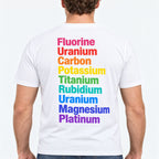 White graphic tee back adult model with Rainbow Elements design