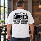 God Gave Me a Daughter white T-shirt back adult model lifestyle photo