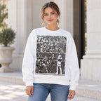 Lamb 88 Stadium Crowd Football Graphic Sweatshirt and Tee white front print on model