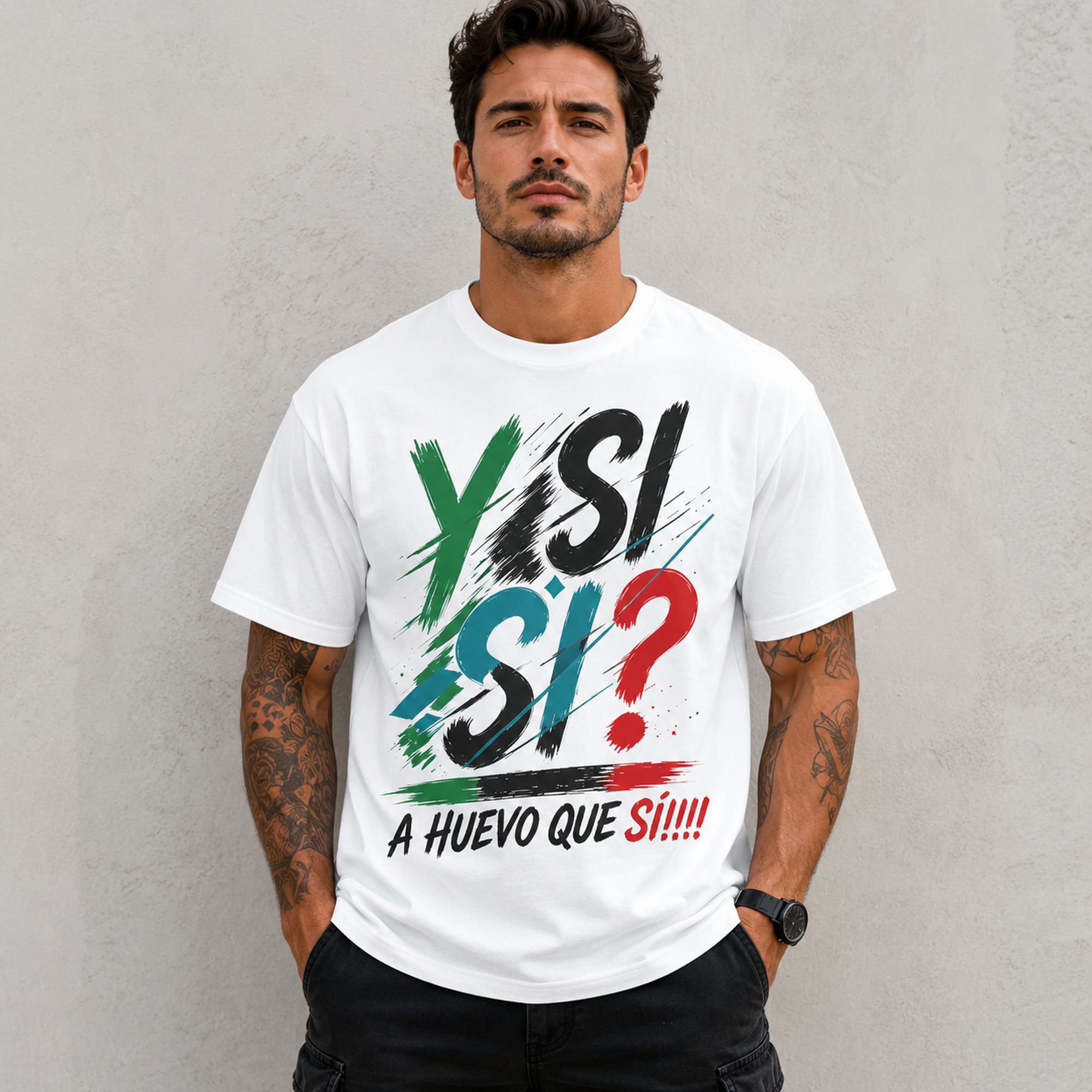 Y Si Si A Huevo Que Si Mexico spirit graphic tee white front print male model
