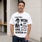 Work Got Custody funny graphic tee white front male coffee shop exterior