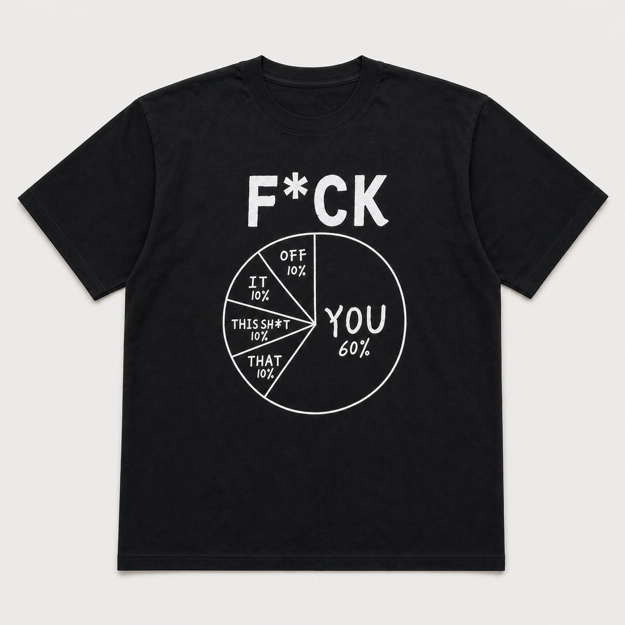 F*CK pie chart funny graphic tee black front flat lay