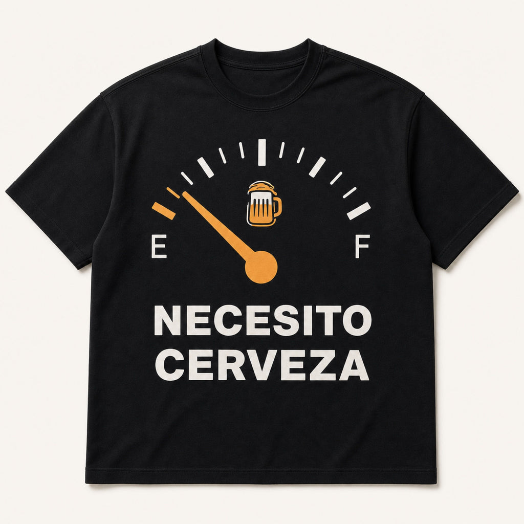 Necesito Cerveza beer gauge graphic tee black front flat lay