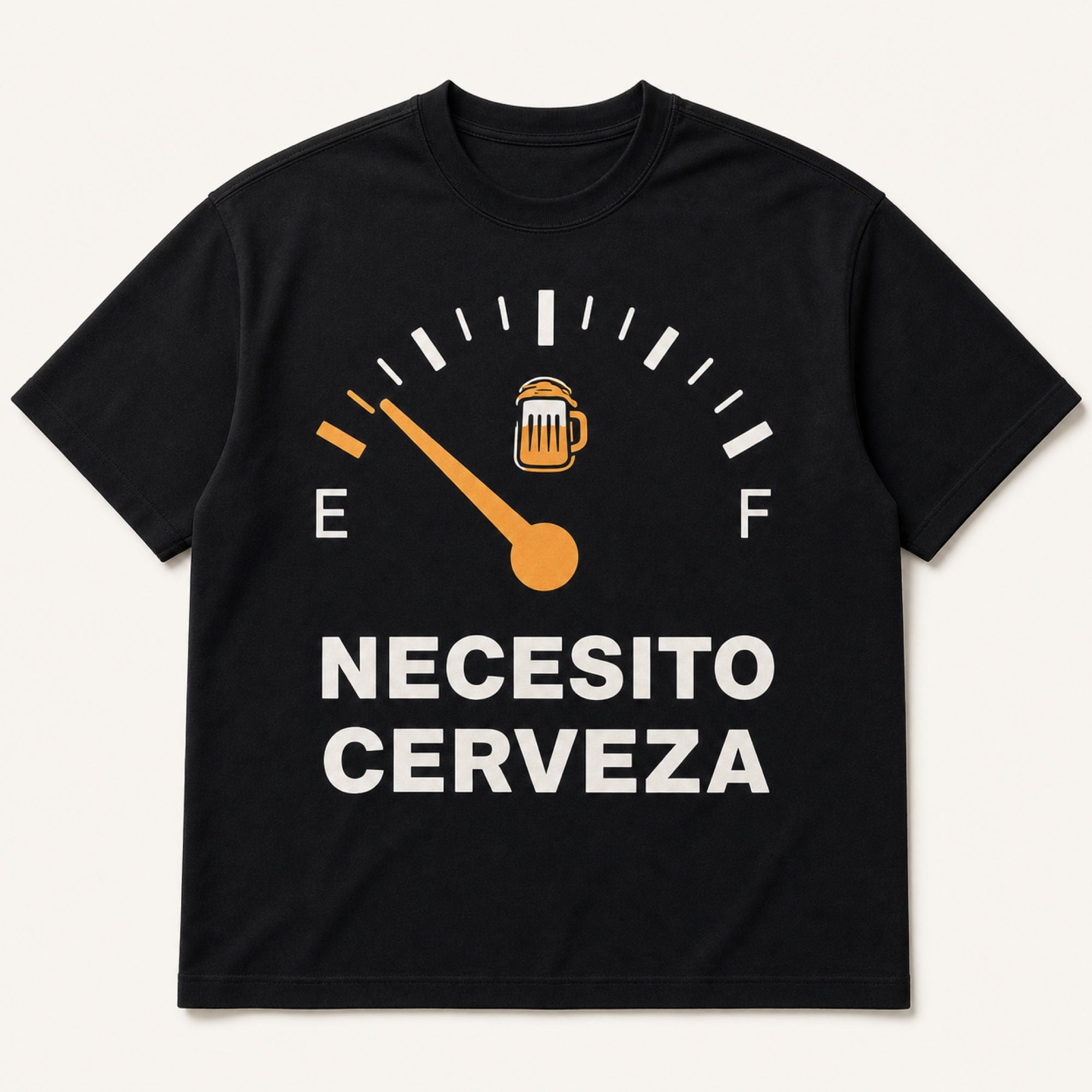 Necesito Cerveza beer gauge graphic tee black front flat lay