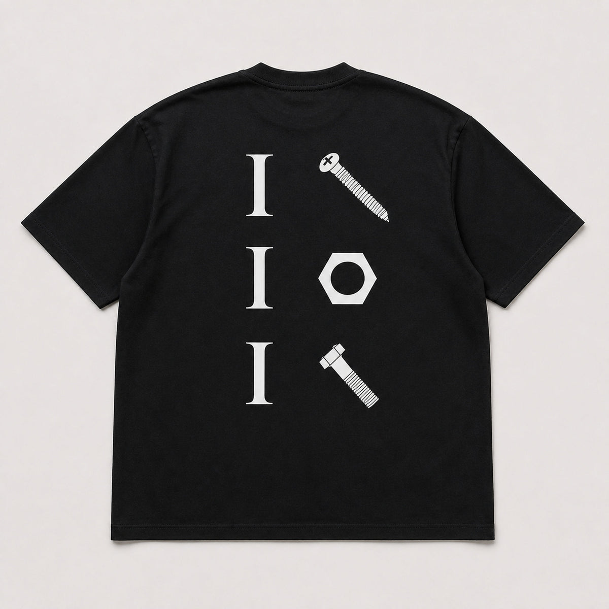 I Screw I Nut I Bolt mechanic humor graphic tee black back flat lay