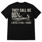 They Call Me 007 fishing back print black tee flat lay