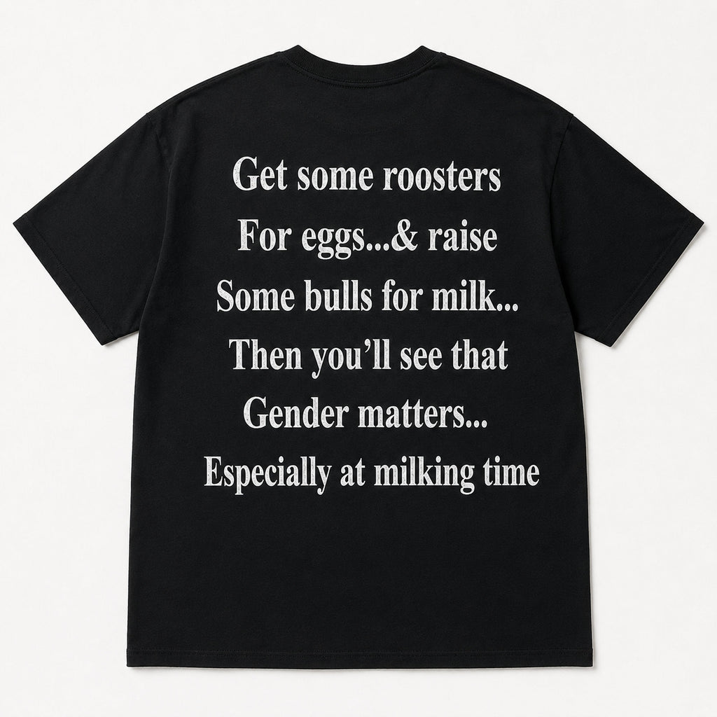Get Some Roosters And Bulls funny country graphic tee black back print flat lay