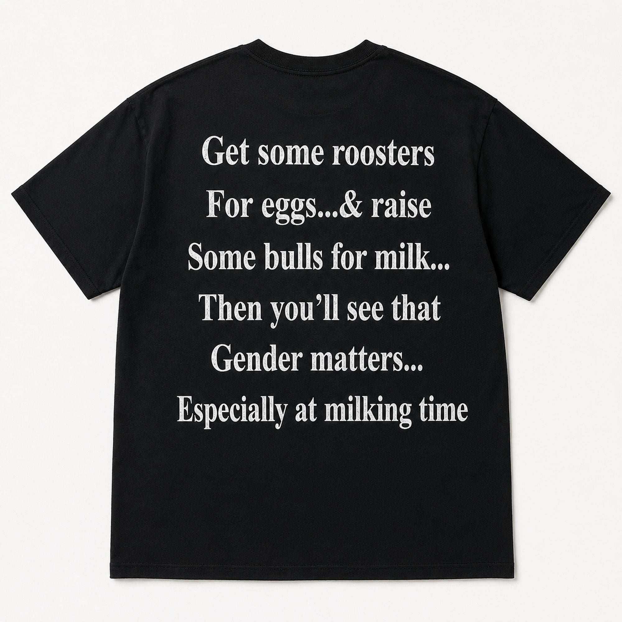 Get Some Roosters And Bulls funny country graphic tee black back print flat lay