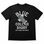 Blue Collar Daddy back print black tee flat lay