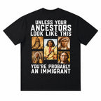 Unless Your Ancestors Indigenous heritage graphic tee black back flat lay