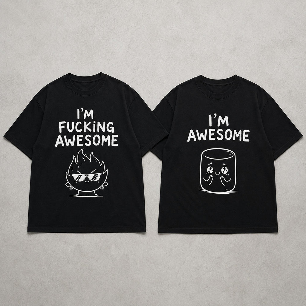 I'm Awesome matching couple adult humor graphic tee black front flat lay