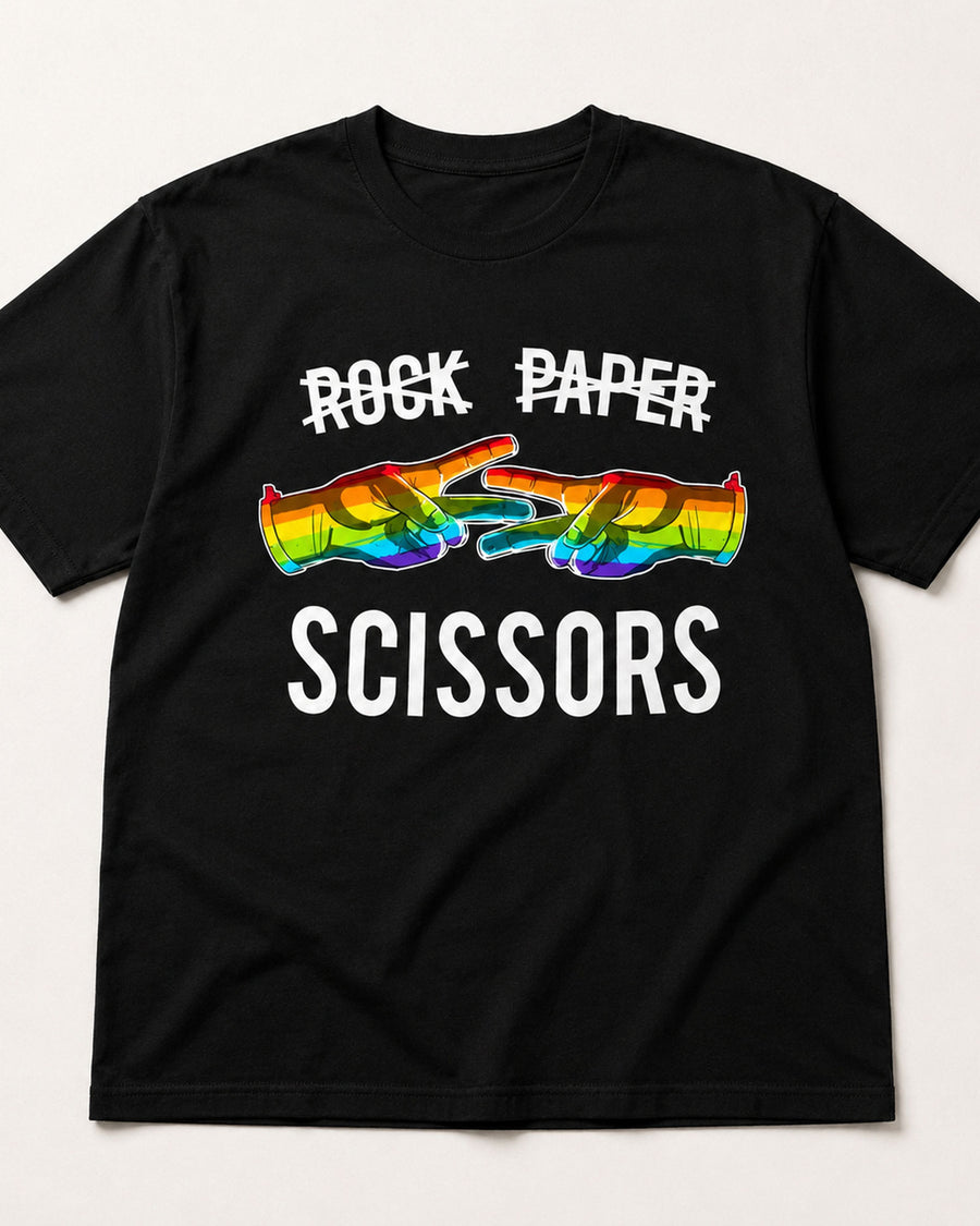 Rock Paper Scissors Rainbow Hands Pride Graphic Tee