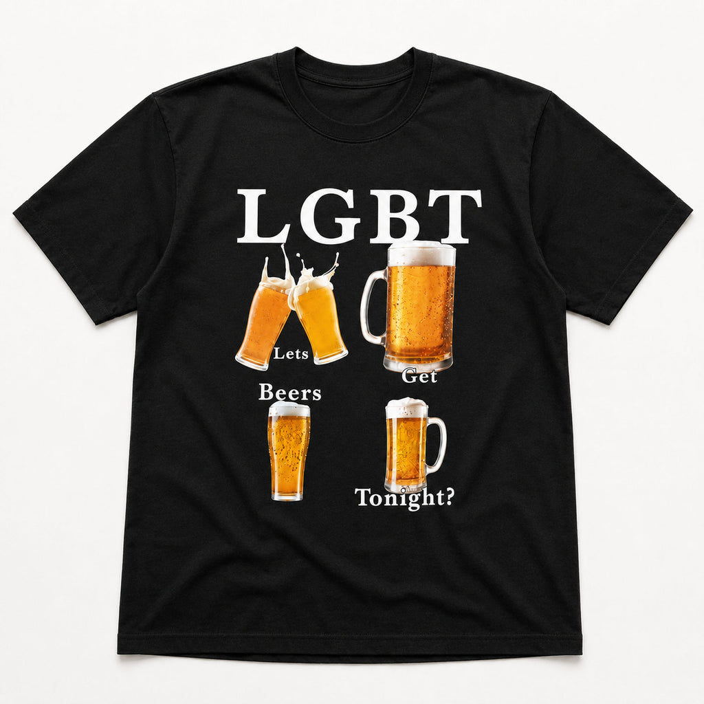 LGBT Let's Get Beers Tonight funny beer graphic tee black front flat lay