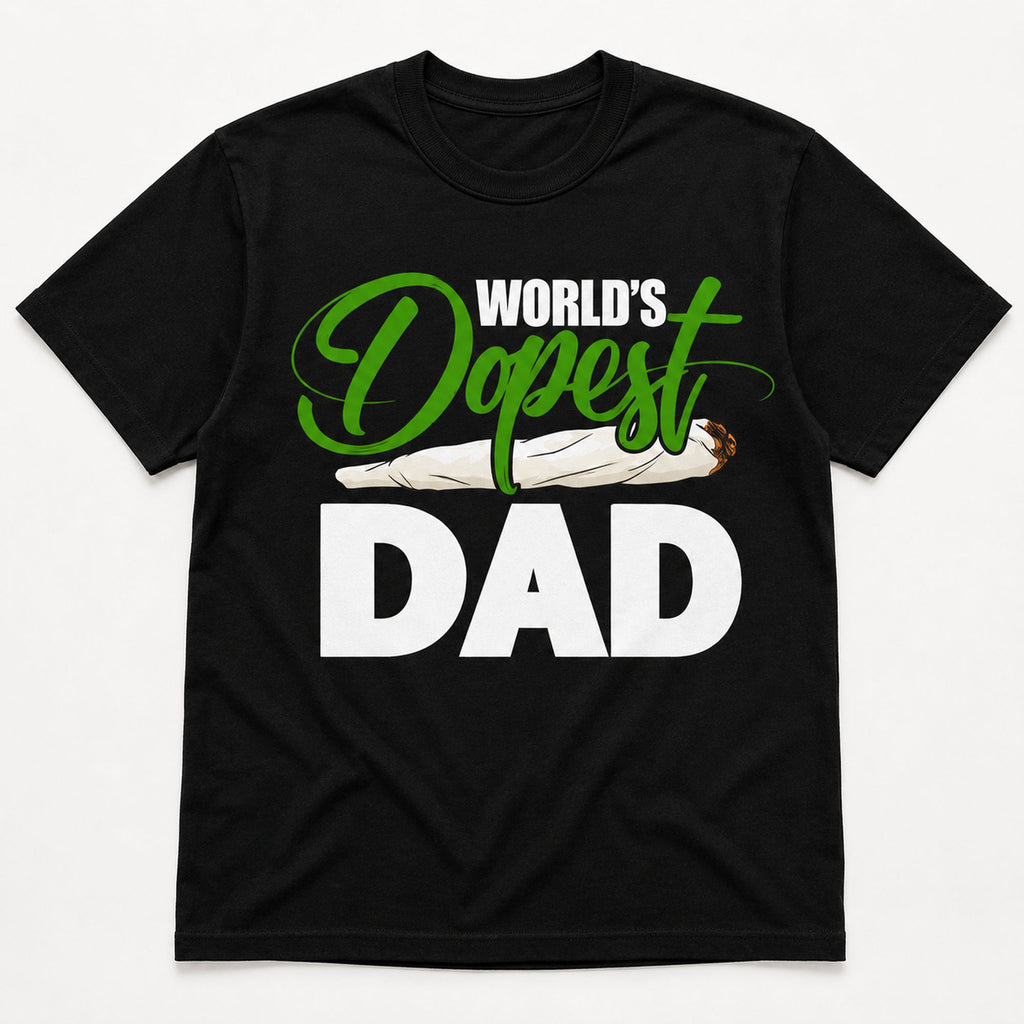 World's Dopest Dad cannabis Father's Day graphic tee black front flat lay