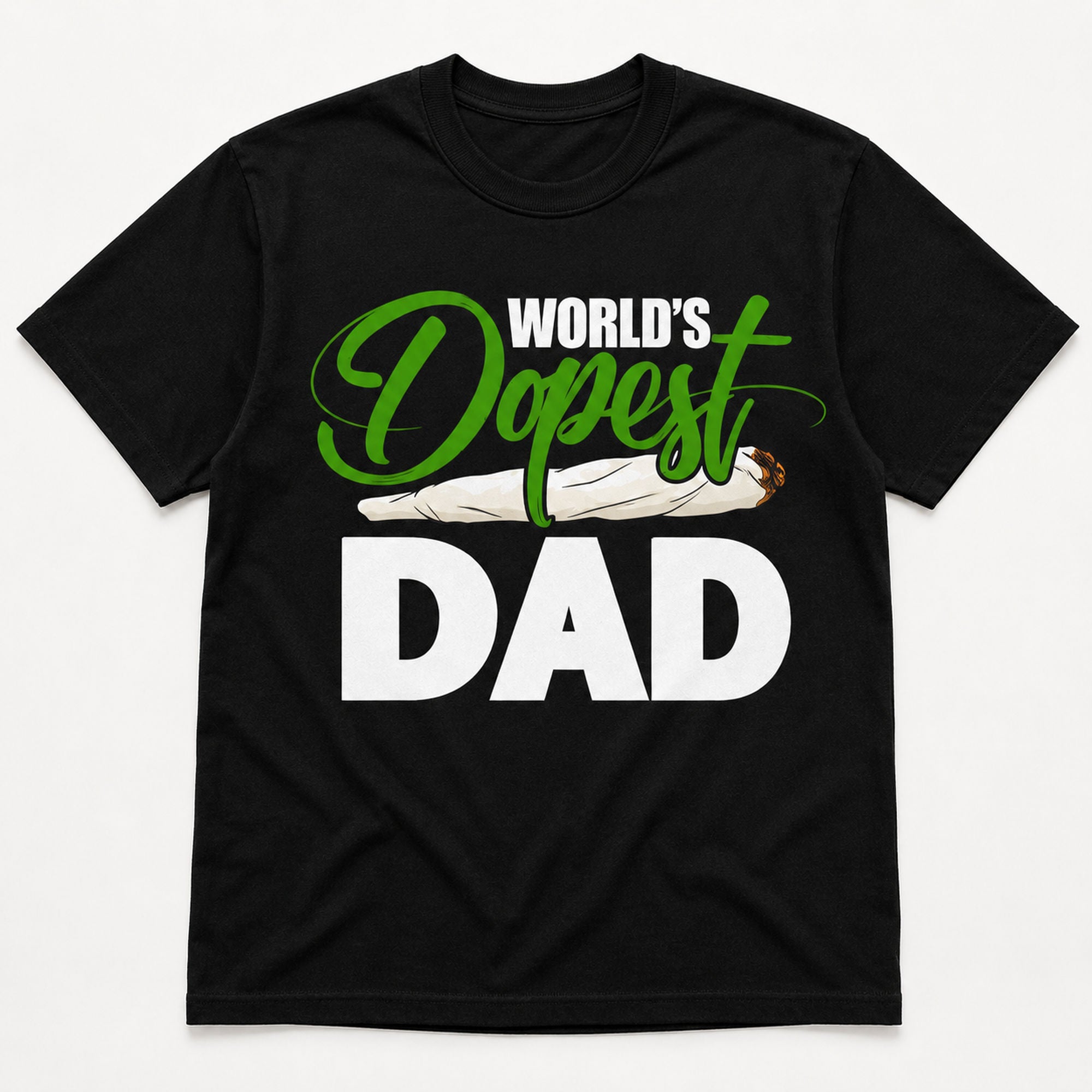 World's Dopest Dad cannabis Father's Day graphic tee black front flat lay