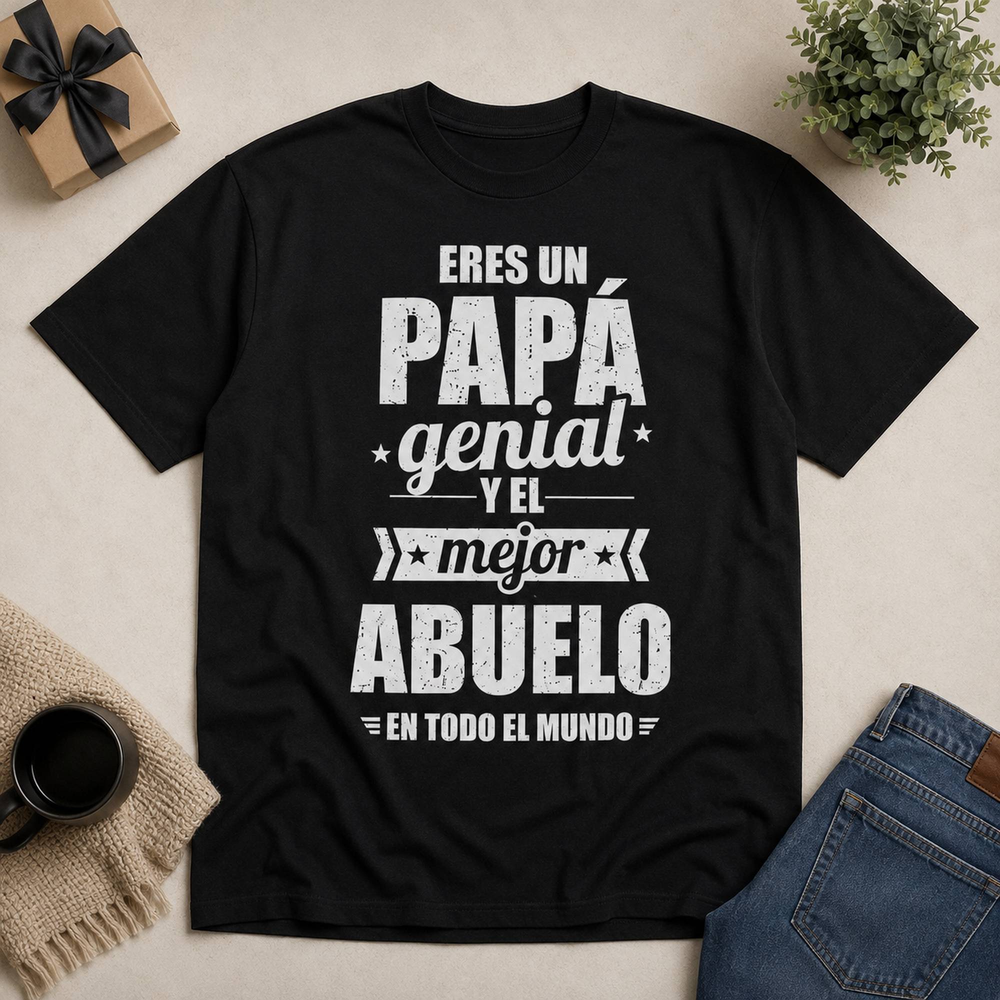 Eres Un Papa Genial Mejor Abuelo Spanish dad grandpa graphic tee black front flat lay