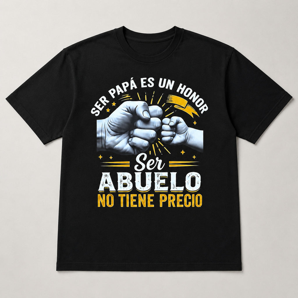 Papa Abuelo Fist Bump Spanish gift graphic tee black front flat lay