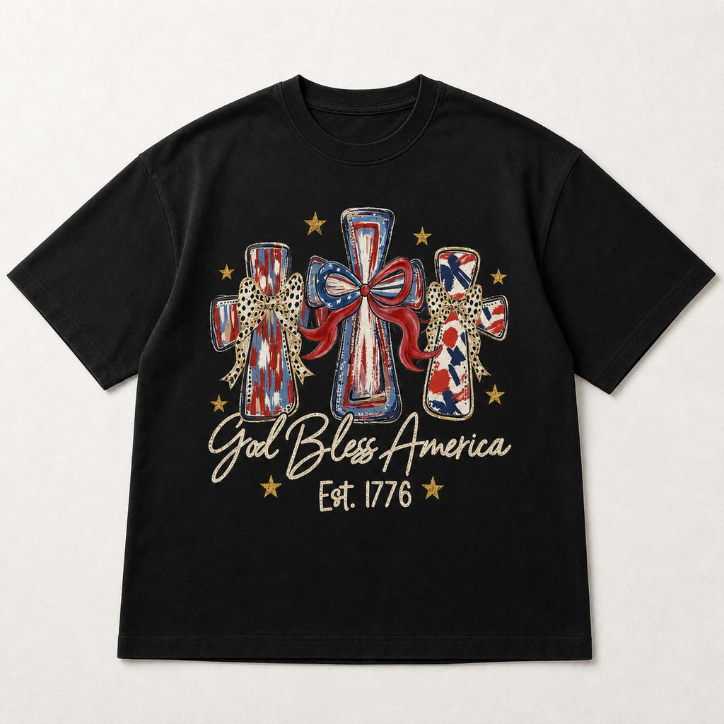God Bless America EST. 1776 Patriotic Graphic Tee front print product photo 03 | Diya Glow