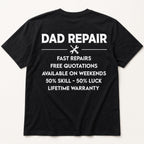 Dad Repair Service funny dad graphic tee black back flat lay