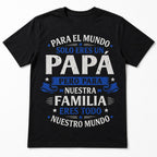 Para El Mundo Papa Spanish Father's Day graphic tee black front flat lay