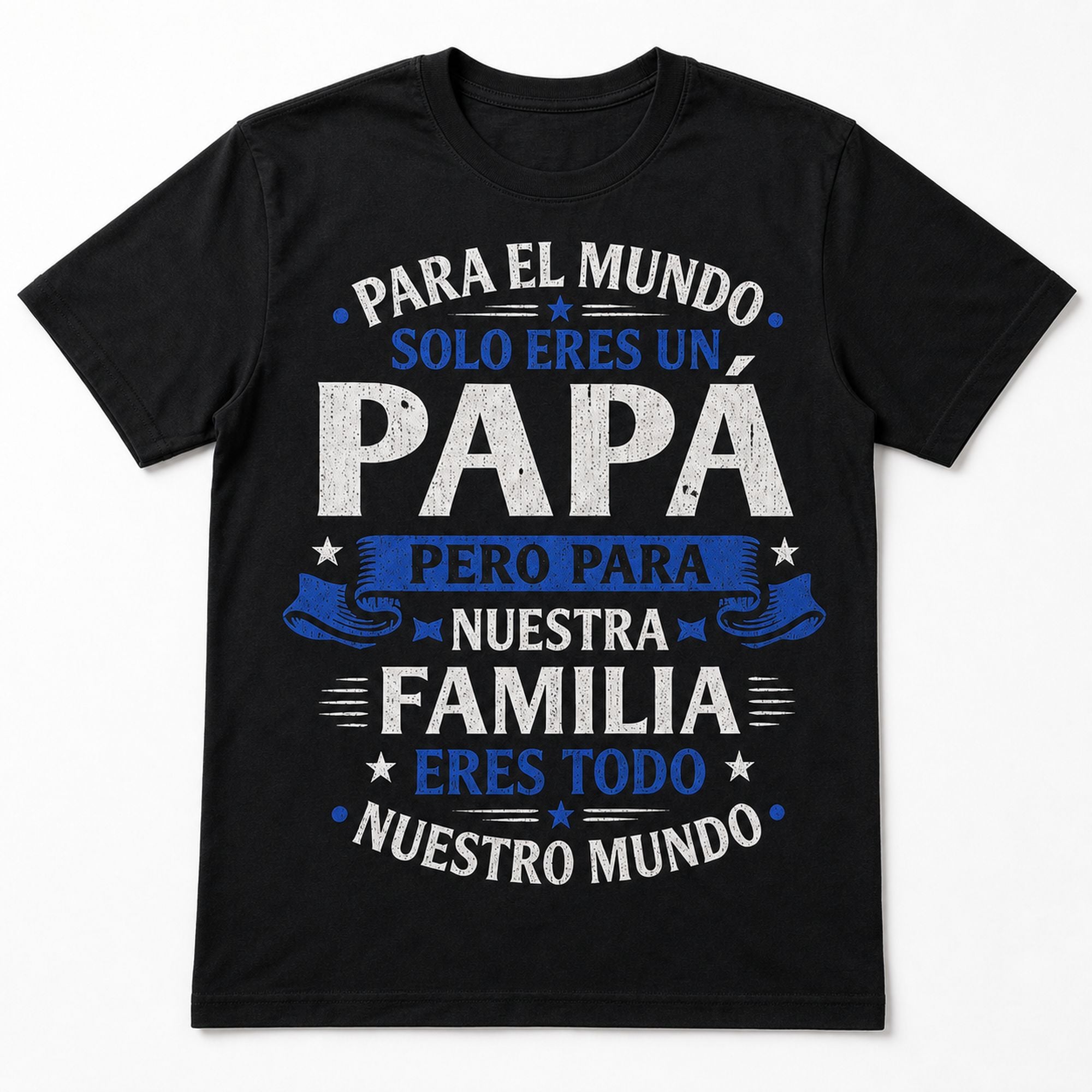 Para El Mundo Papa Spanish Father's Day graphic tee black front flat lay