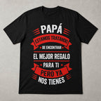 Papa Ya Nos Tienes Spanish dad gift graphic tee black front flat lay