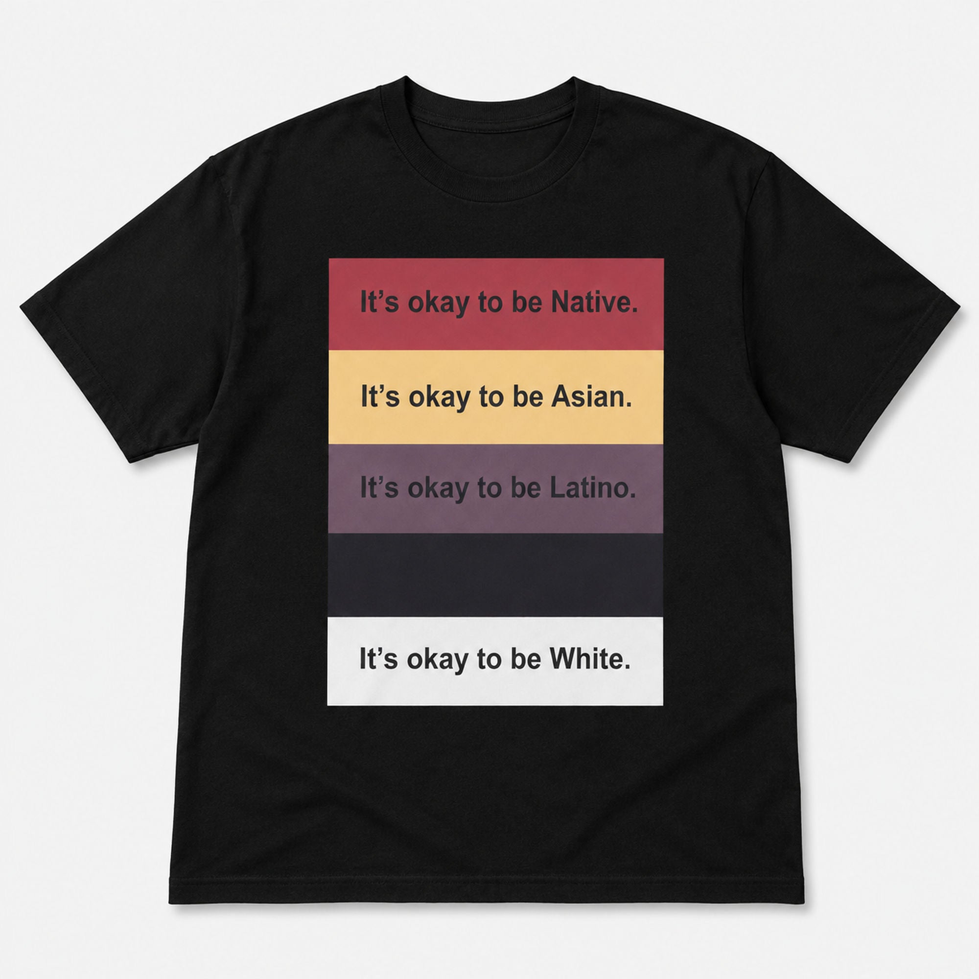 It's Okay To Be Inclusive statement graphic tee black front print flat lay