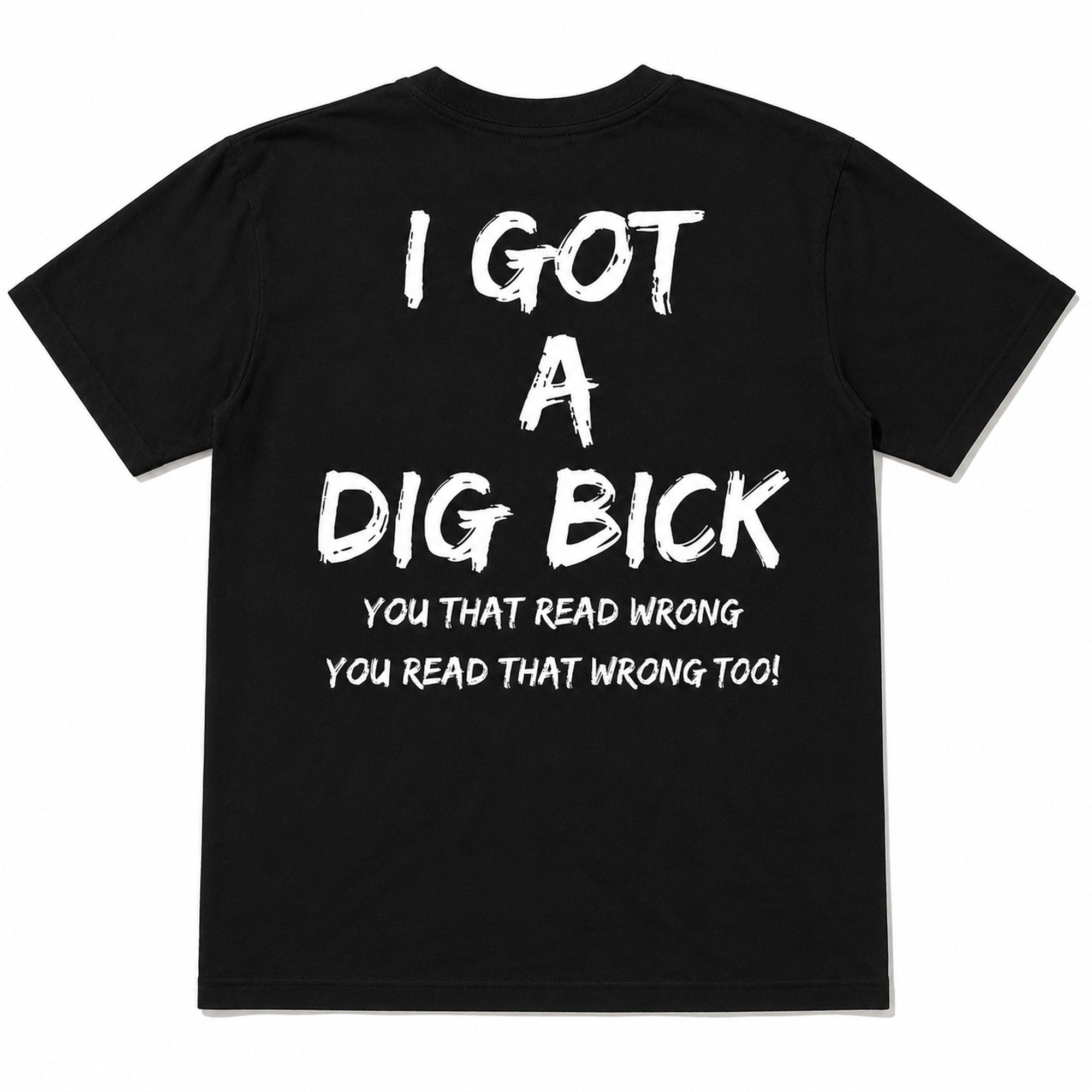 I Got a Dig Bick funny back print graphic tee black back flat lay