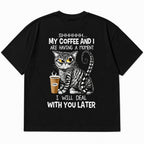 My Coffee and I funny cat coffee black T-shirt genuine back product view