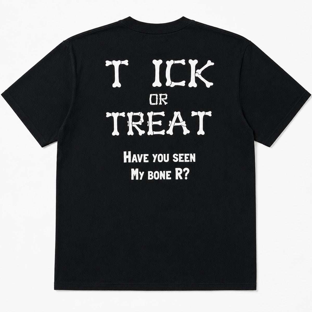 Tick or Treat Bone R Halloween black T-shirt genuine back flat-lay